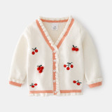 Toddler Girl Embroidery Cherries Knit Cardigan Sweater