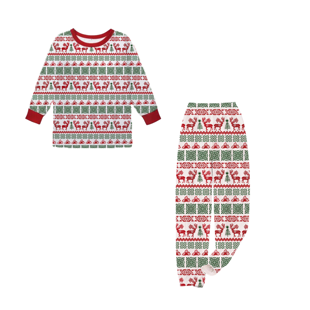 KidsHoo Exclusive Design Kids Toddler Boys Girls Christmas Sleepwear Pajamas Seamless Deer Printing Sets