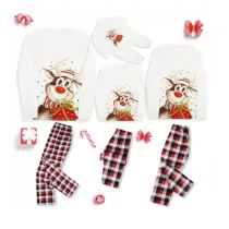 KidsHoo Exclusive Design Christmas Family Matching Sleepwear Pajamas Sets Christmas Deer Gift Top and Plaids Pants With Dog Cloth