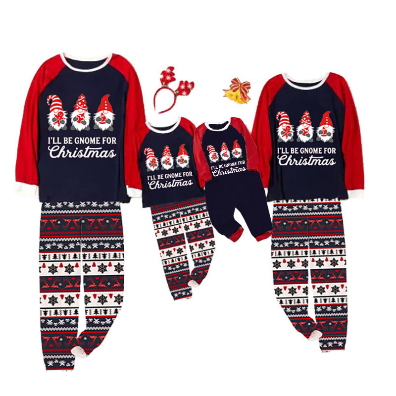 KidsHoo Exclusive Design Christmas Family Matching Sleepwear Pajamas Gnome Slogan Tops And Deer Printed Pants Pajamas Sets