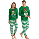 Christmas Family Matching Sleepwear Pajamas Green Elf Slogan Tops And Strips Pants