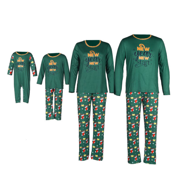 Christmas Family Matching Sleepwear Pajamas Green New Year Slogan Tops And Socks Printing Pants Sets