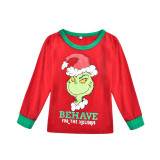 Green Hair Monster Christmas Family Matching Sleepwear Pajamas Sets Red Monster Top and Red Stripes Pants