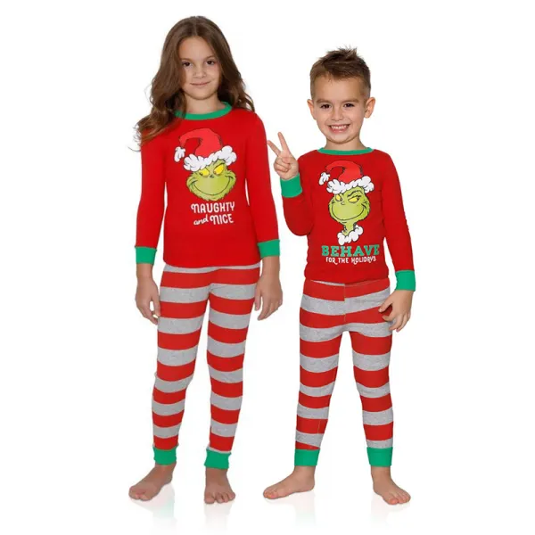 Toddler Kids Boys and Girls Christmas Pajamas Red Monster Top and Red Stripes Pants Sets