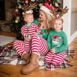 Toddler Kids Boys and Girls Christmas Pajamas Sets Green Slogan Top and Red Stripes Pants