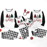 Christmas Family Matching Sleepwear Pajamas Christmas Trees Slogan Tops And Black White Plaids Pants