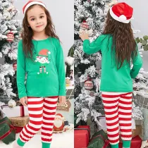 Toddler Kids Boys and Girls Christmas Pajamas Sets Green Slogan Top and Red Stripes Pants