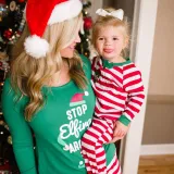 Toddler Kids Boys and Girls Christmas Pajamas Sets Green Slogan Top and Red Stripes Pants