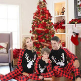 Christmas Family Matching Pajamas White Elk Head and Plaid Pant Family Pajamas Sets