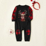 Christmas Family Matching Sleepwear Pajamas Sets Black Deers Plaid Snow Top and Red Pants