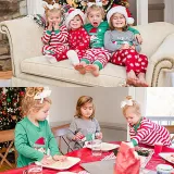 Toddler Kids Boys and Girls Christmas Pajamas Sets Green Slogan Top and Red Stripes Pants