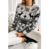 Women Ugly Christmas Elk Snow Jacquard knitted Pullover Sweater Tops