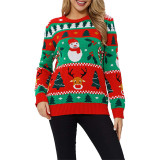 Women Ugly Christmas Sweaters Green Xmas Tree Snowman Pullover Loose Knitted Jumper Sweaters