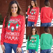 Women Ugly Christmas Printed Santa Claus Casual Pullover Plush Sweater