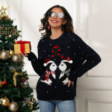 Women Christmas Black Penguin Loose Pullover Sweater