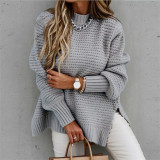 Women Oversized Puff Side Slit Loose Knitted Sweaters