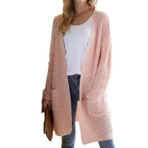 Women Loose Knitted Length Cardigans With Pockets