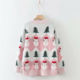 Women Christmas Tree Snowman Pullover Loose Knitted Sweaters