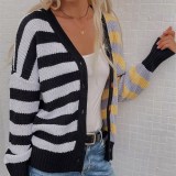 Women Striped Knit Single-Breasted Cardigan Sweater