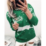 Women Ugly Christmas Deer Elk Snowflake Knitted Pullover Sweater Tops
