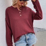Women Solid Color Pullover V Neck Knitted Sweater
