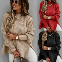 Women Oversized Puff Side Slit Loose Knitted Sweaters