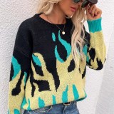Women Knitted Mid-Length Round Neck Pullover Sweater