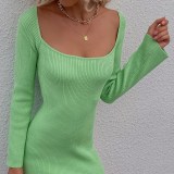 Women Pullover Knit Pure Color Back Lace Base Knitted Straight Sweater