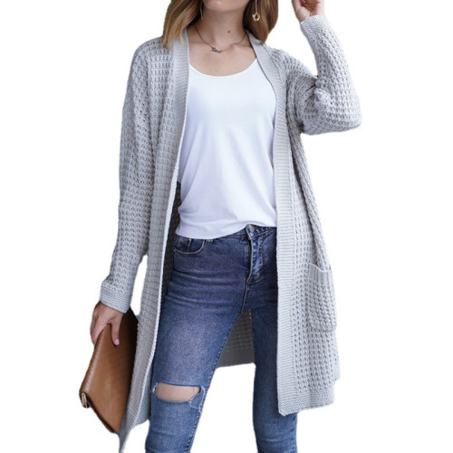 Women Loose Knitted Length Cardigans With Pockets