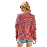 Women Round Neck Red Colourful Knit Pullover Sweater
