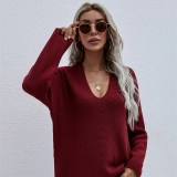 Women Pure Color Single Breasted Knitted Pullover Sweater