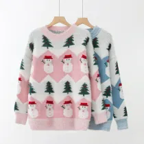 Women Christmas Tree Snowman Pullover Loose Knitted Sweaters