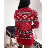 Women Christmas Printed Rhombic Knitted Dress