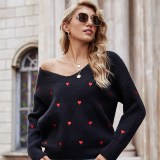 Women's V Neck Loose Knit Pullover Sweater