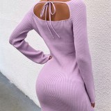 Women Pullover Knit Pure Color Back Lace Base Knitted Straight Sweater