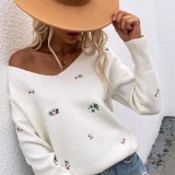 Women V Neck Loose Knit Pullover Sweater