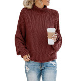 Women Turtleneck Batwing Pullover Loose Chunky Knitted Jumper Sweaters Tops