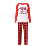 Christmas Family Matching Sleepwear Pajamas Red Plaids Bear Top and Plaid Pant With Dog Cloth