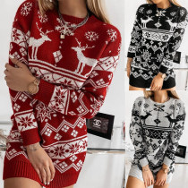Women Elk Snow Christmas Jacquard knitted Dress