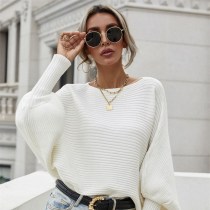 Women Loose Off Shoulder Solid Color Sweater Commuter Sweater
