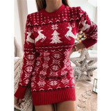 Women Ugly Christmas Snowflakes Jacquard Knitted Sweater Dress