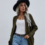 Women Knit Hollow Out Loose Mid Length Cardigan