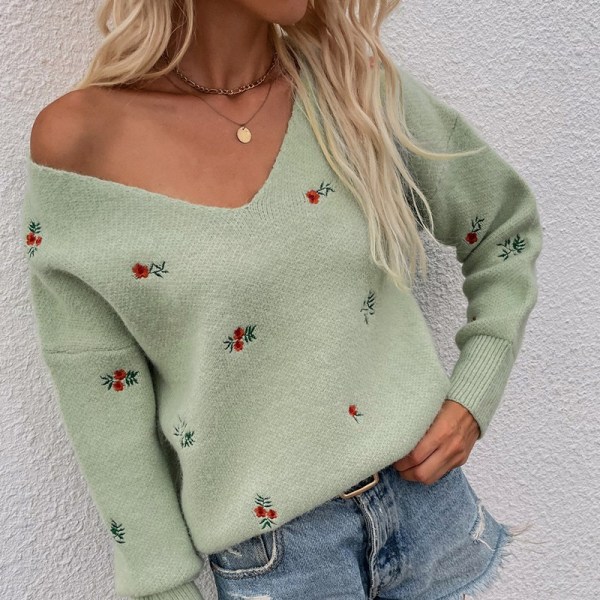 Women V Neck Loose Knit Pullover Sweater