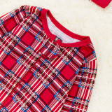 Christmas Family Matching Pajamas Christmas Red Top and Plaids Pant With Dog