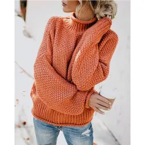 Women Turtleneck Batwing Pullover Loose Chunky Knitted Jumper Sweaters Tops