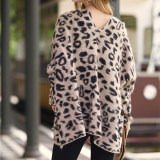 Women Long Sleeve Loose Leopard Print Knit Cardigan Sweater