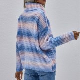 Women Commuter Striped Knit Turtleneck Pullover Knit Rainbow Sweater