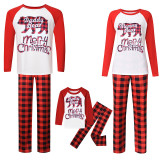 Christmas Family Matching Sleepwear Pajamas Red Plaids Bear Top and Plaid Pant With Dog Cloth