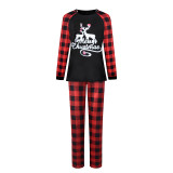 Christmas Family Matching Sleepwear Pajamas Merry Christmas Deer Top and Red Plaid Pant With Dog Cloth