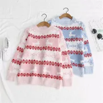Women Ugly Christmas Sweaters Wave Line Deers Pullover Loose Knitted Sweaters Tops